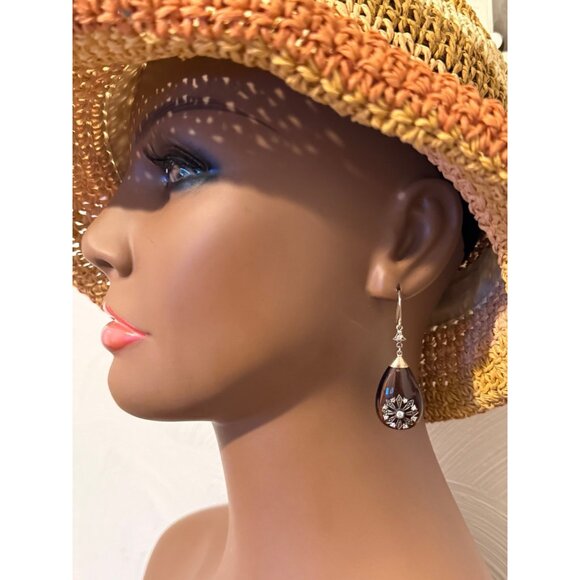 925 Brown Stone/Cz Dangle Earrings - Picture 7 of 7